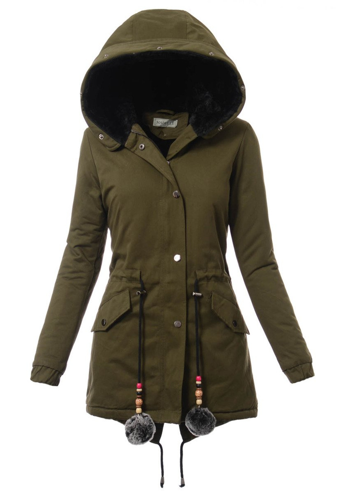 Piękna Damska Kurtka Parka Zielona z Czarnym Futerkiem