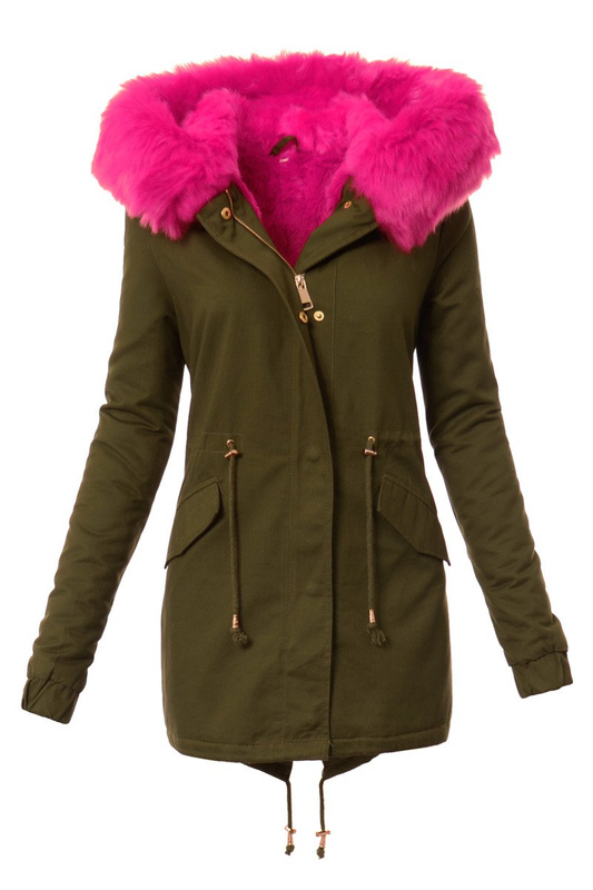 Piękna Damska Kurtka Parka Ismena z Różowym Futerkiem
