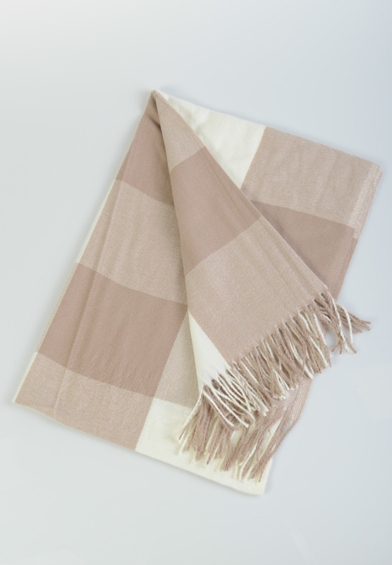 Szal Damski Brązowo-Beżowy W Kratę