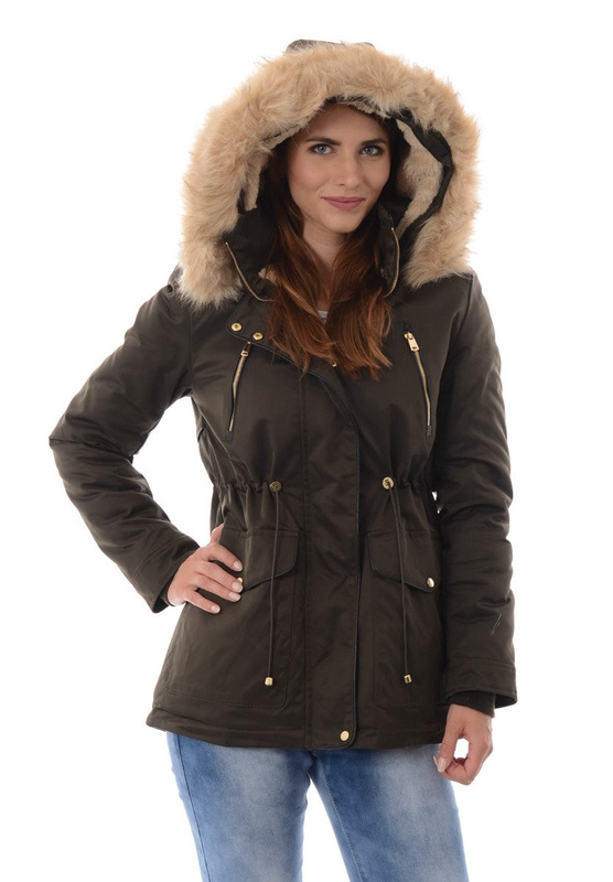 Damska Kurtka Parka Ortalionowa Zimowa Zielona