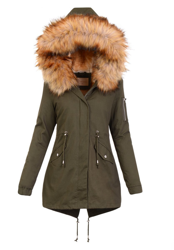 Damska Kurtka Parka 2w1 Emilia Khaki z Brązowym Futerkiem