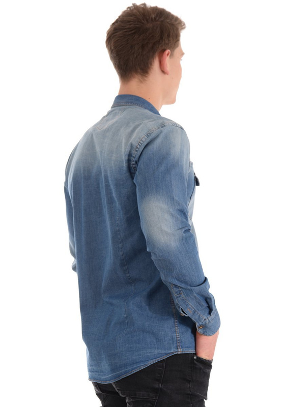 Męska Koszula Jeansowa Niebieska