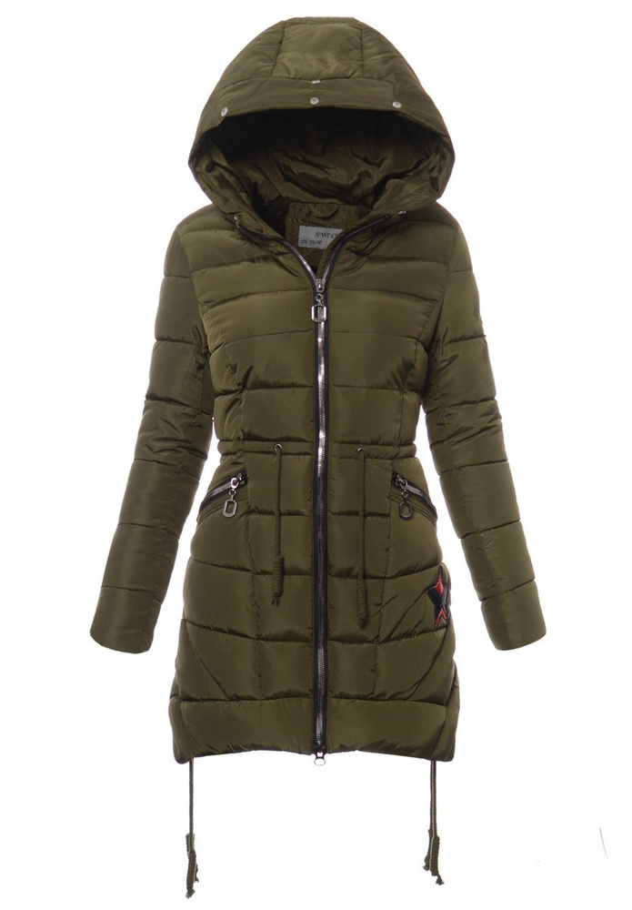Damska Długa Zimowa Kurtka Ortalionowa Daga Zielona