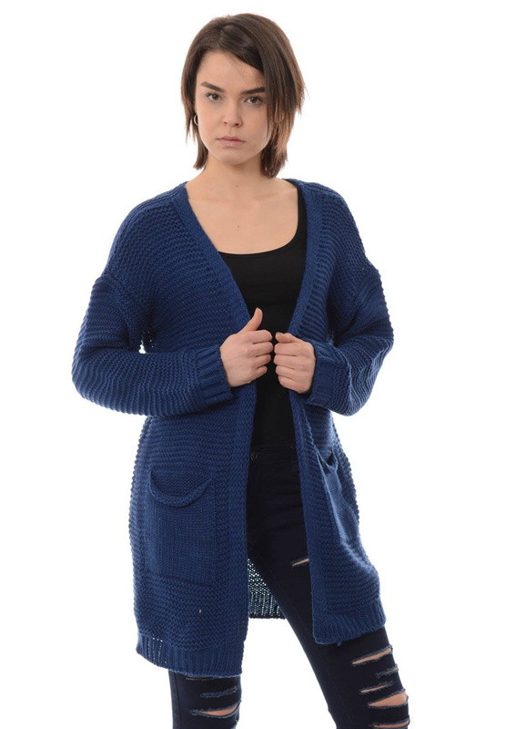 Damski Kardigan Sweterek Oversize Niebieski