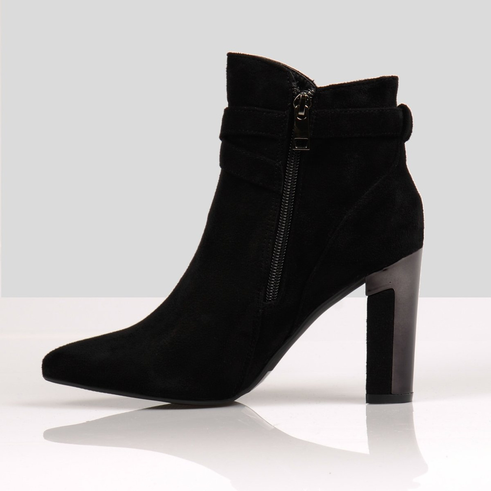 Botki Na Obcasie Szpic Ozdobne Paski Czarne