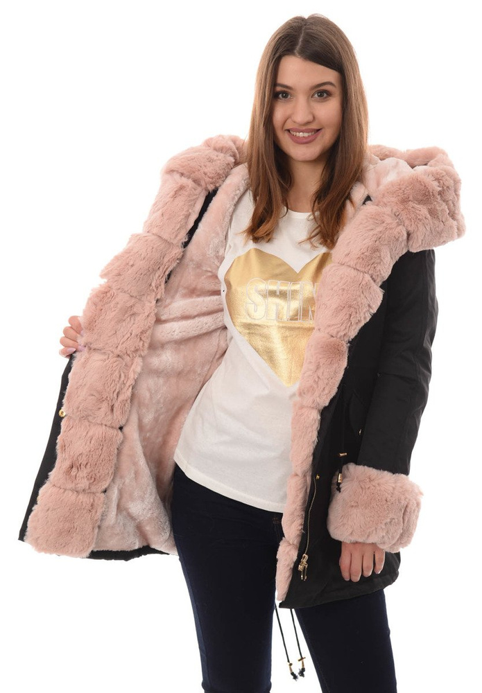 Kurtka Patrycja Czarna Z Różowym Futerkiem