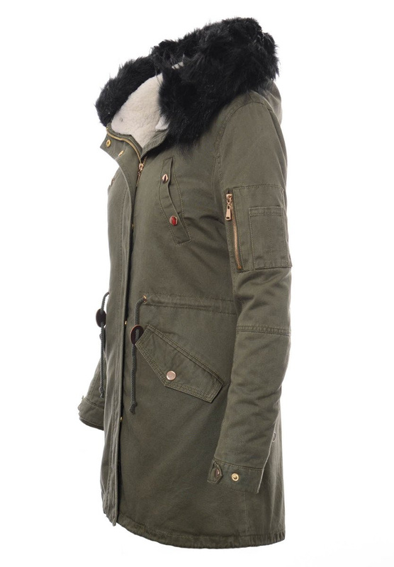 Damska Kurtka Parka Zimowa 2w1 Mila Zielona z Czarnym Futerkiem