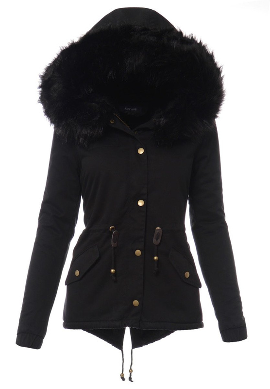 Piękna Damska Kurtka Parka Lora Czarna z Czanym Futerkiem