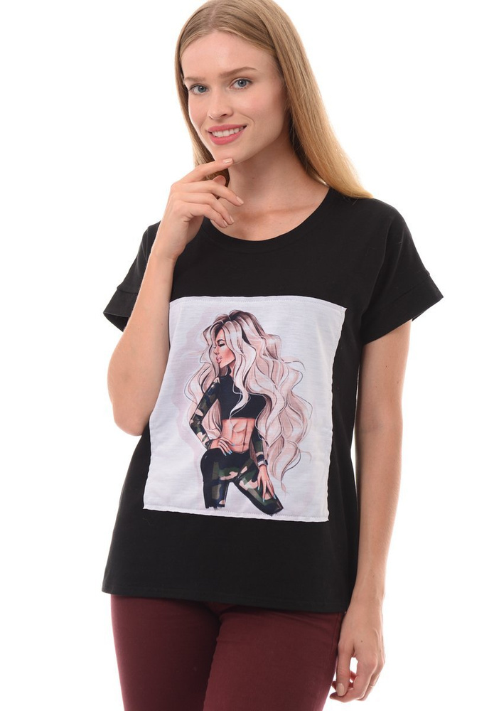 Damska Koszulka z Nadrukiem Czarna