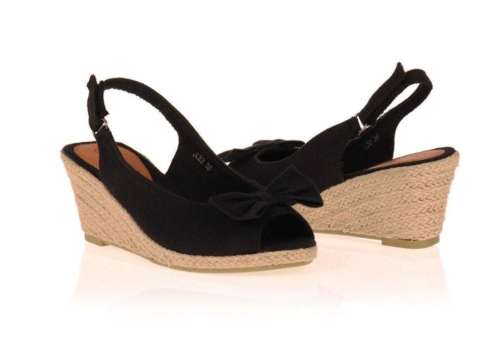 Damskie Sandały Koturny Espadryle Czarne