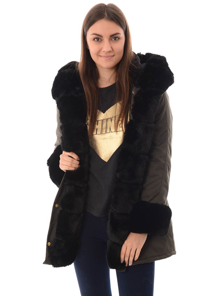 Kurtka Patrycja Zielona Z Czarnym Futerkiem