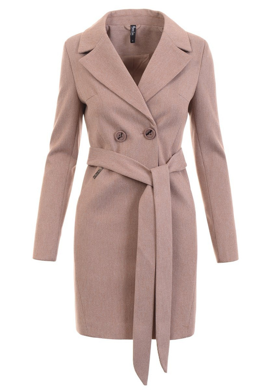 Dzianinowy Beżowo-Czerwony Płaszcz W Kratkę Wiosenno - Jesienny Bogumiła