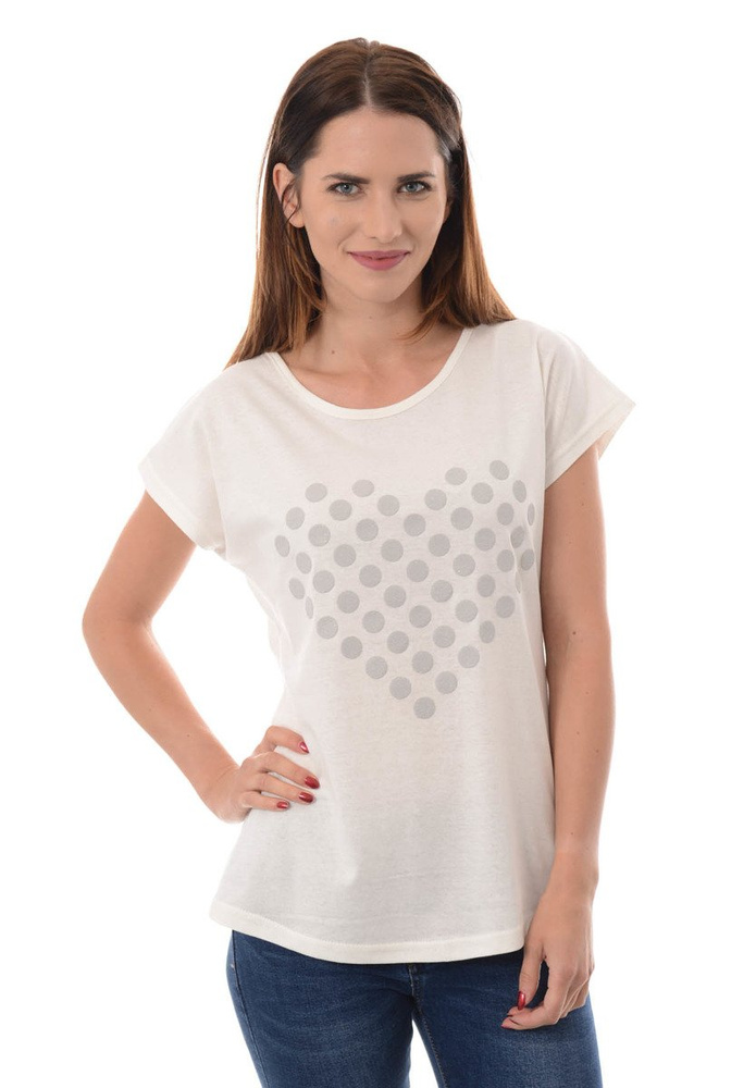 Damska Koszulka T-Shirt Krótki Rękaw Nadruk Serce Biała