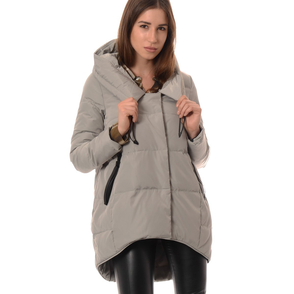 Damska Asymetryczna Kurtka Zimowa Szara (557)