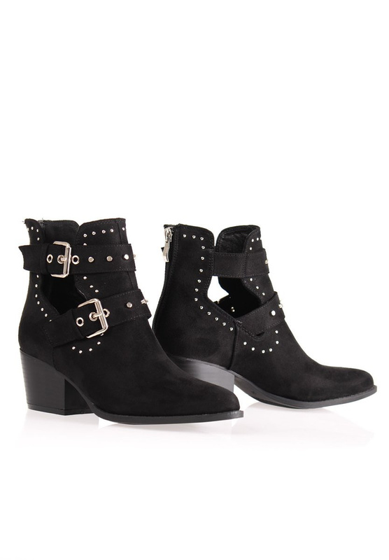 Damskie Botki Welur Czarne