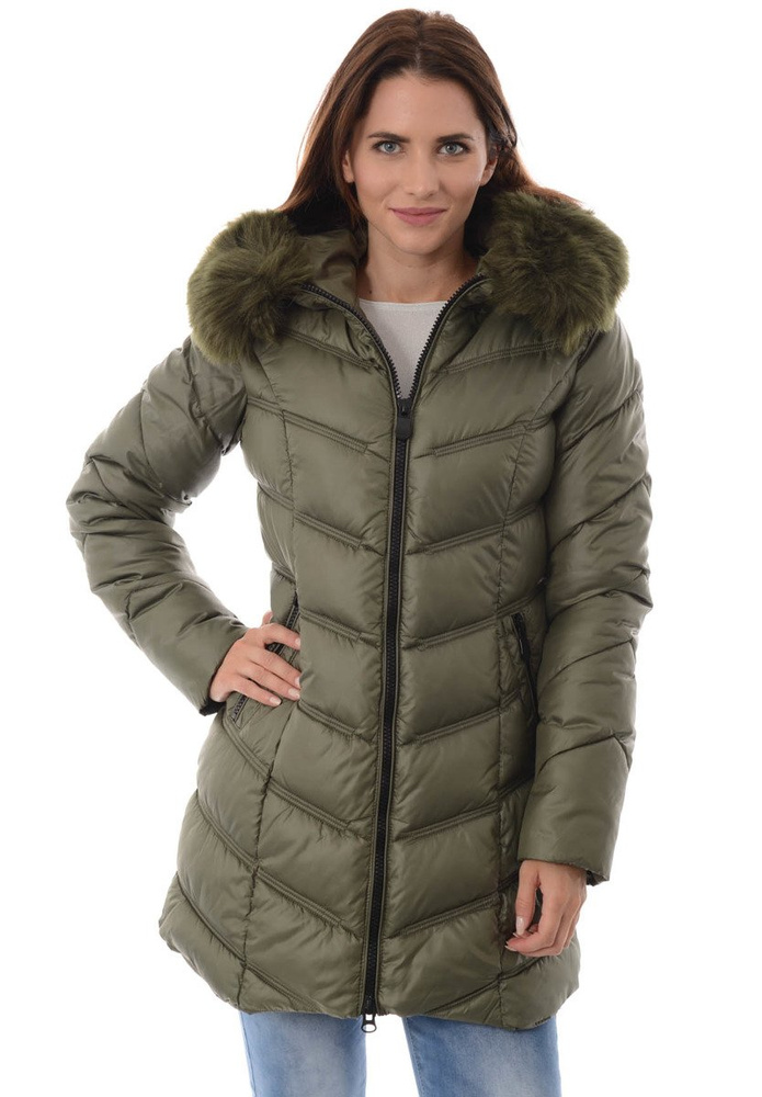 Damska Długa Zimowa Kurtka Ortalionowa Zielona