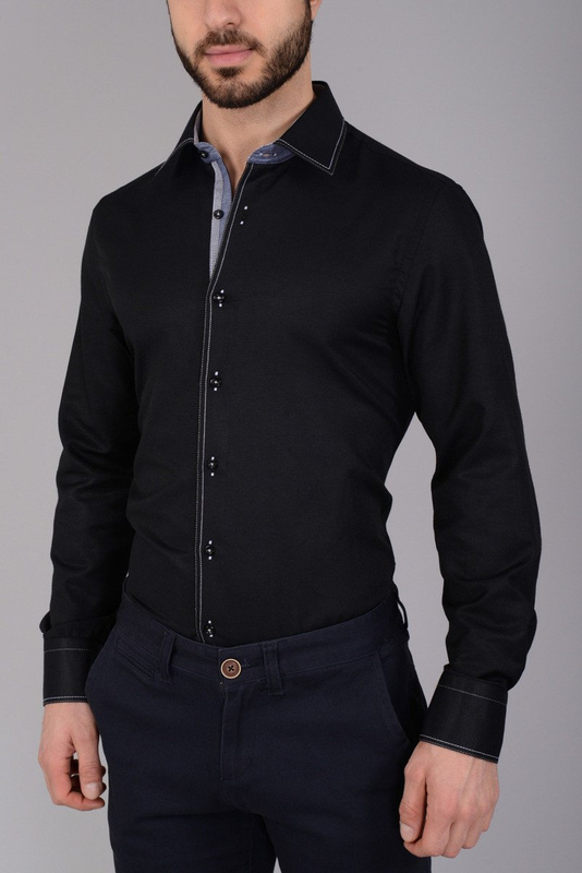 Elegancka Męska Koszula Przeszycia Czarna