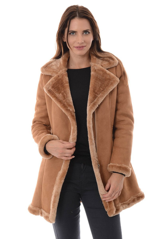 Damski Płaszcz Kożuch Zimowy Grażyna Brązowy