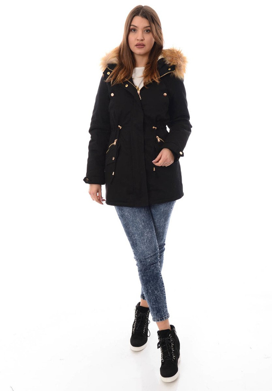 Damska Bawełniana Zimowa Kurtka Parka Flawia Czarna