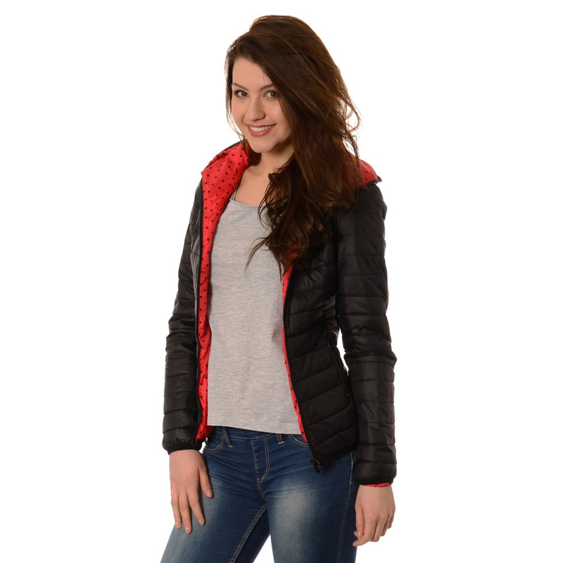 Damska Dwustronna Wiosenna Kurtka Ortalionowa Nadia Czarno Czerwona