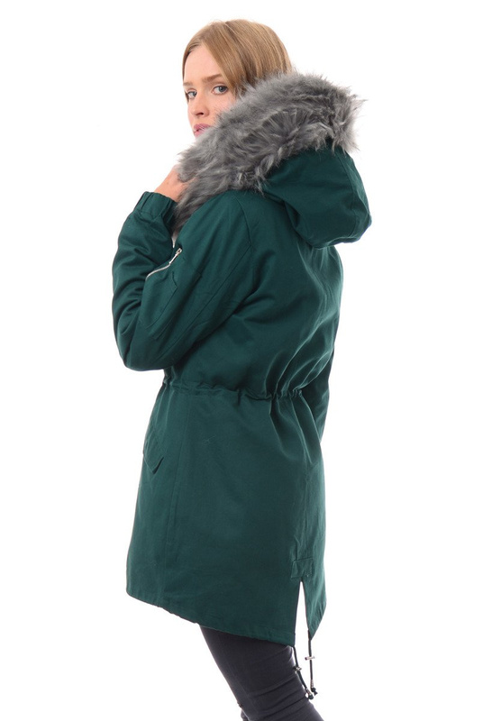 Damska Kurtka 2w1 Emilia Zielona z Szarym Futerkiem