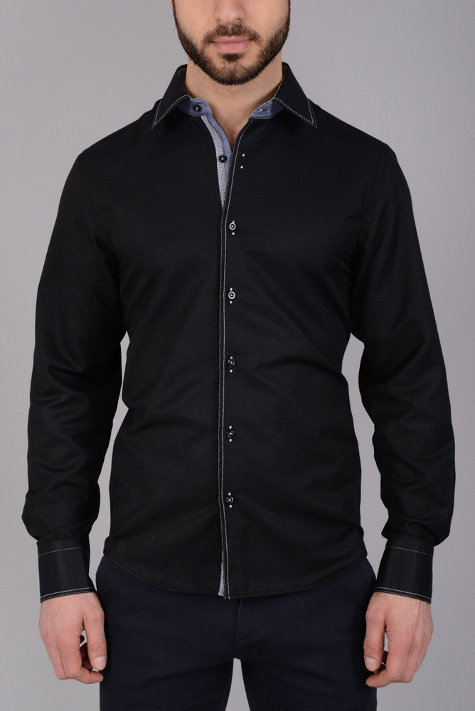 Elegancka Męska Koszula Przeszycia Czarna