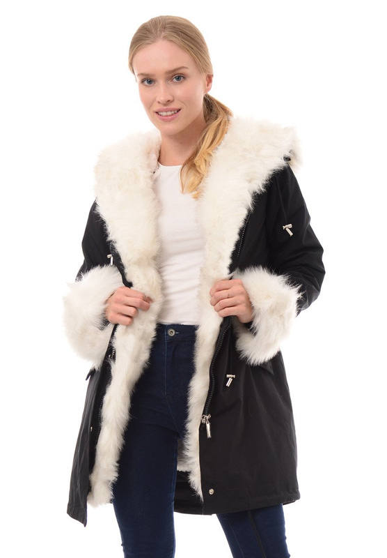 Kurtka Parka 2w1 Aida Czarna Z Białym Futerkiem