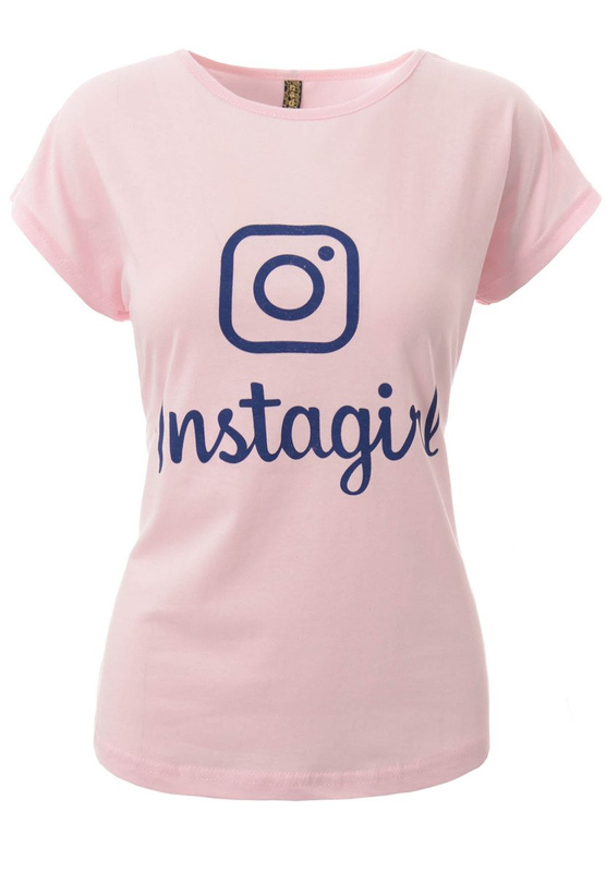 Damska Koszulka Krótki Rękaw T-Shirt Nadruk Instagirl Różowa