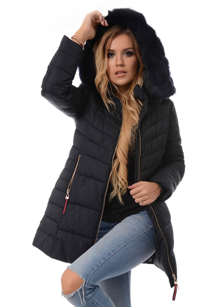 Damska Długa Zimowa Kurtka Ortalionowa Sylwia Granatowa