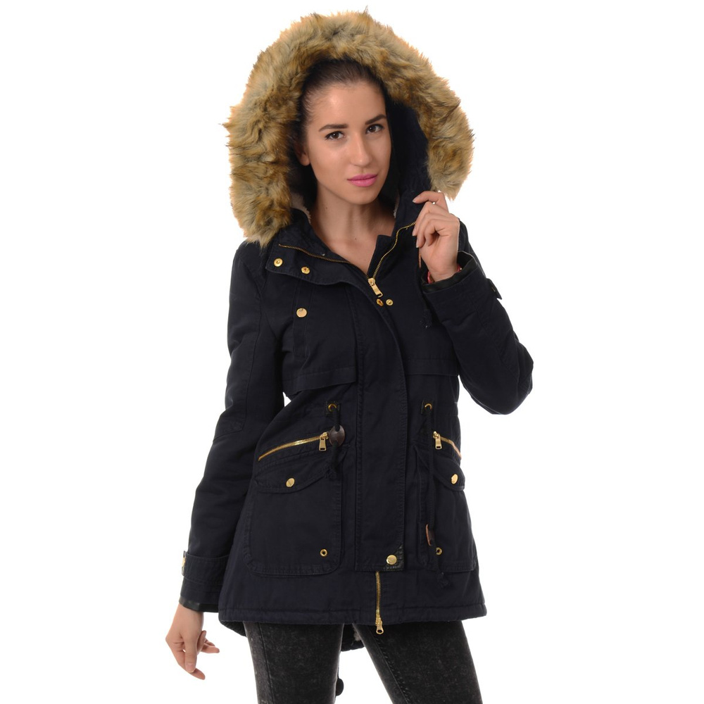 Damska Kurtka Parka Zimowa Futro Tina Granat