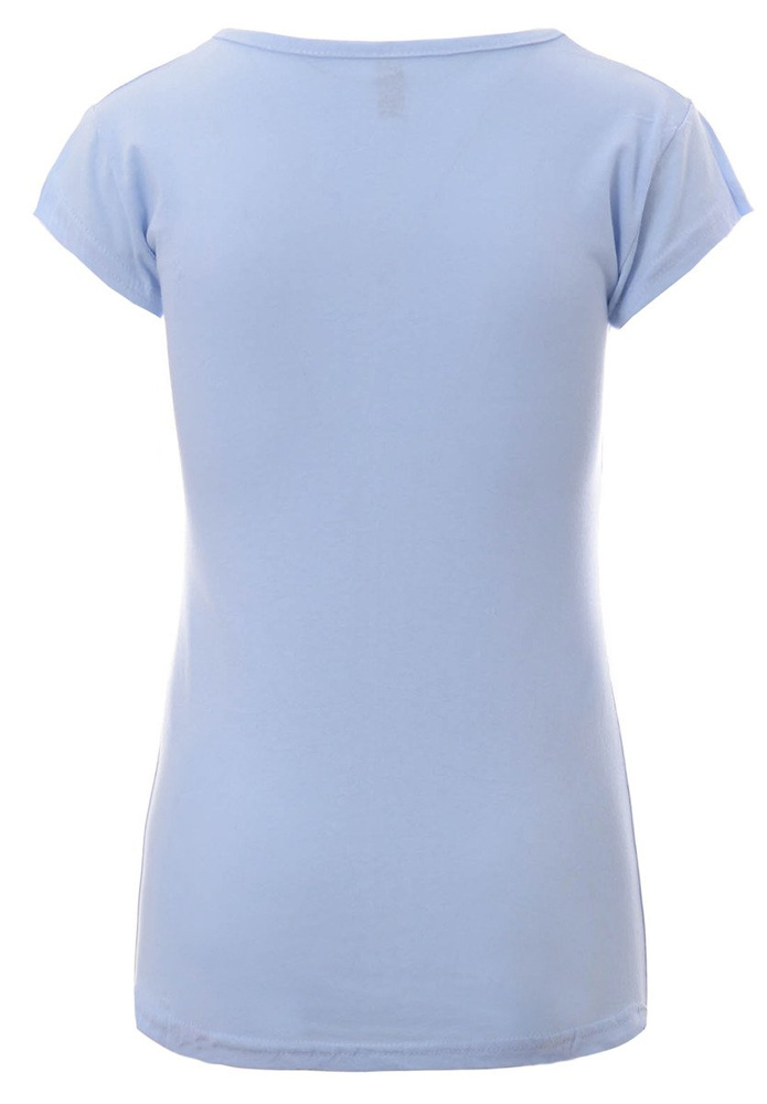 Damska Koszulka Krótki Rękaw T-Shirt Nadruk Kieszonka Błękitna