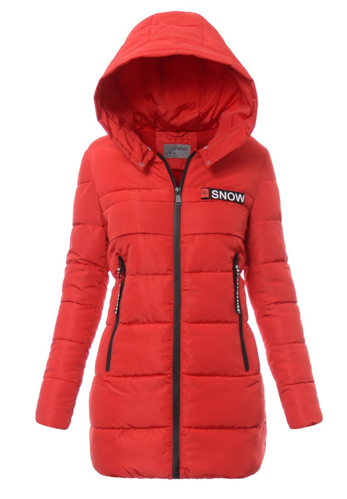 Damska Długa Zimowa Kurtka Ortalionowa Czerwona