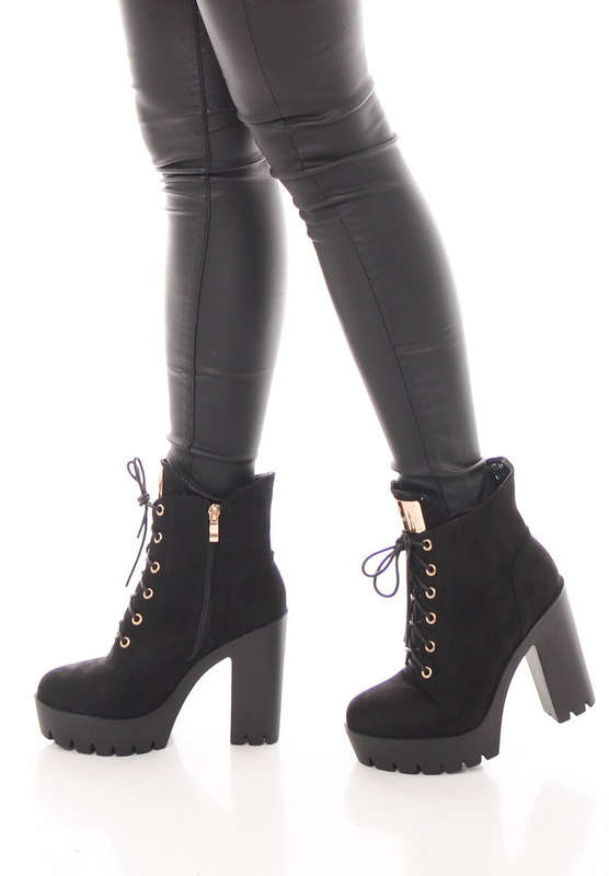 Botki Welurowe Na Platformie Czarne
