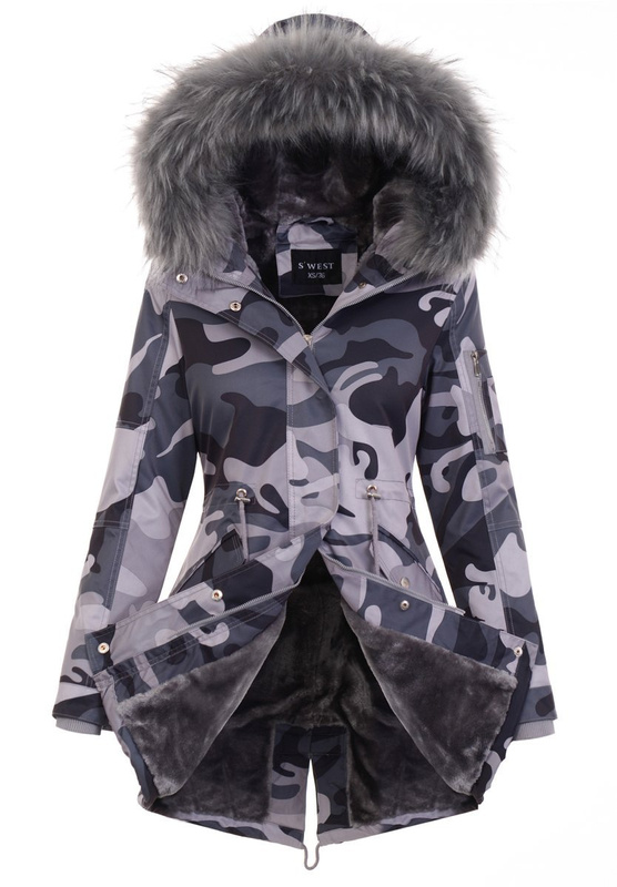 Parka Zimowa Lilianna Czarno-Szara Moro 