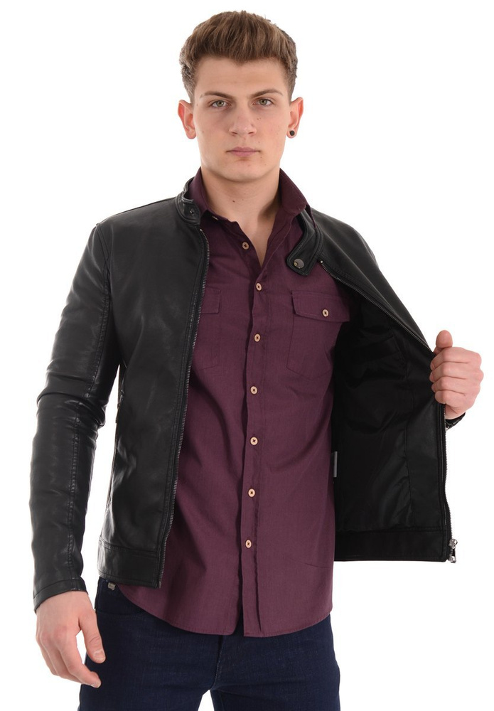 Męska Kurtka Skórzana Czarna