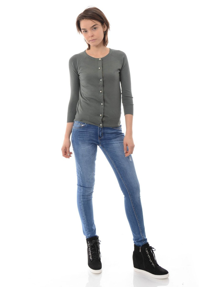 Damskie Spodnie Jeansy Przetarcia Rurki Granatowe