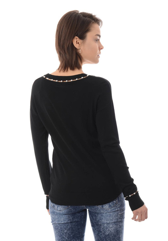 Damska Bluzka Sweterek Perełki Czarna