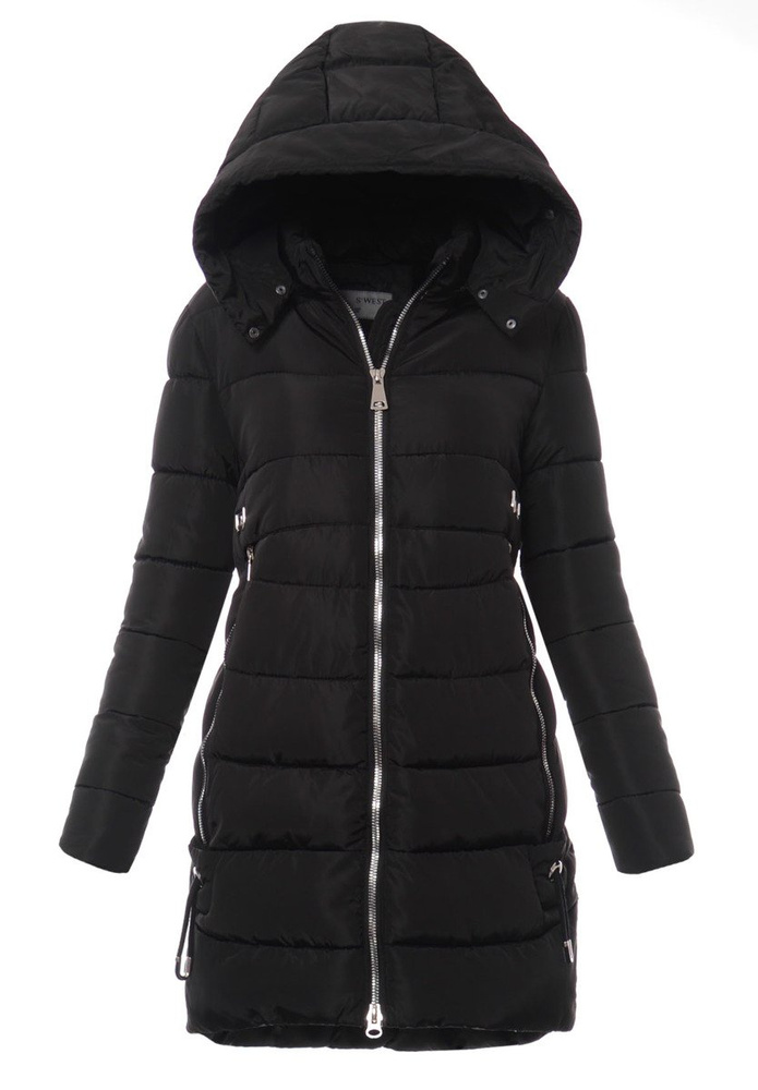 Damska Długa Zimowa Kurtka Ortalionowa Sara Czarna