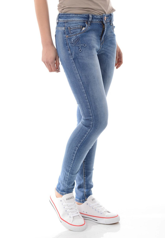 Damskie Spodnie Jeansy Przetarcia Rurki Granatowe