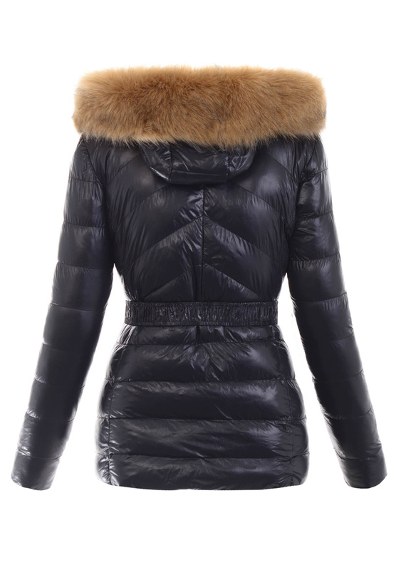 Damska Kurtka Ortalionowa Wioletta Czarna z Brązowym Futerkiem