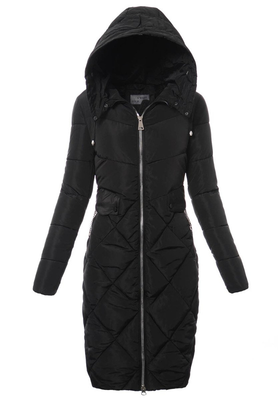 Damska Długa Zimowa Kurtka Ortalionowa Czarna