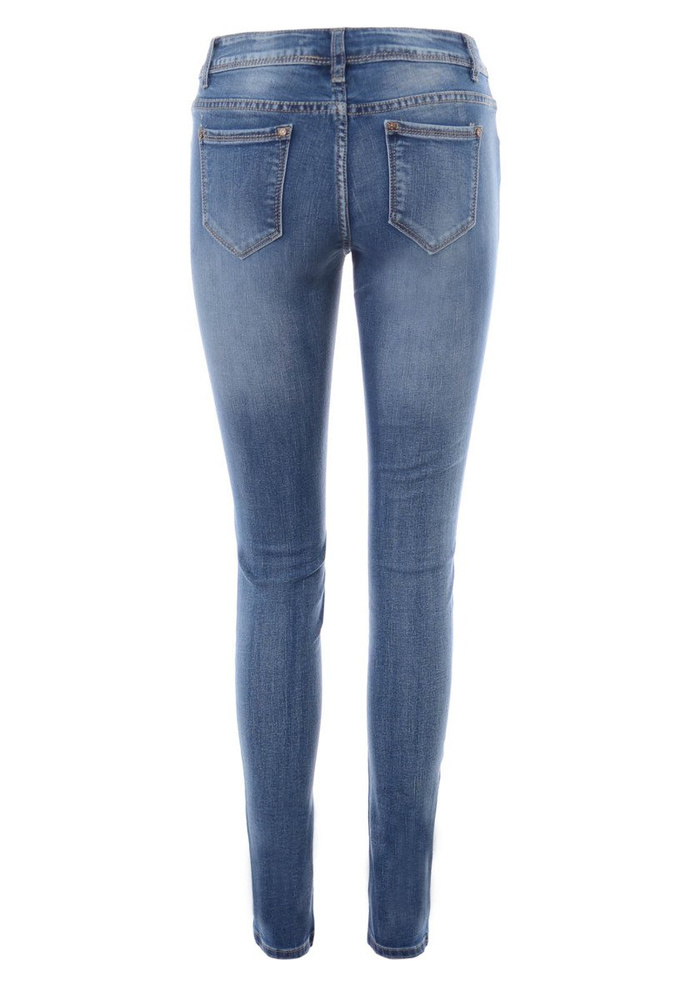 Damskie Spodnie Jeansy Przetarcia Rurki Granatowe