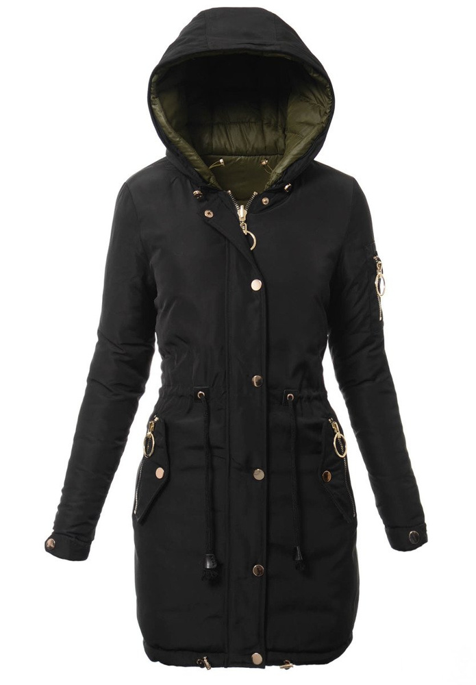 Damska Dwustronna Zimowa Kurtka Ortalionowa Czarna