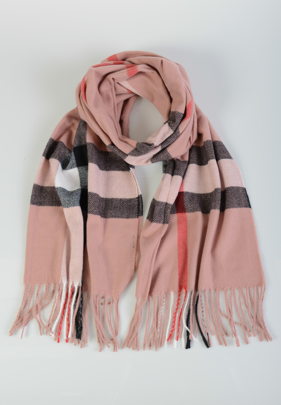 Szal Damski Różowy W Kratę