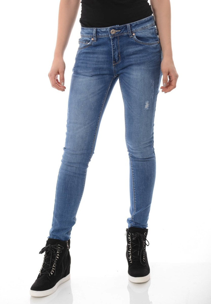 Damskie Spodnie Jeansy Przetarcia Rurki Granatowe