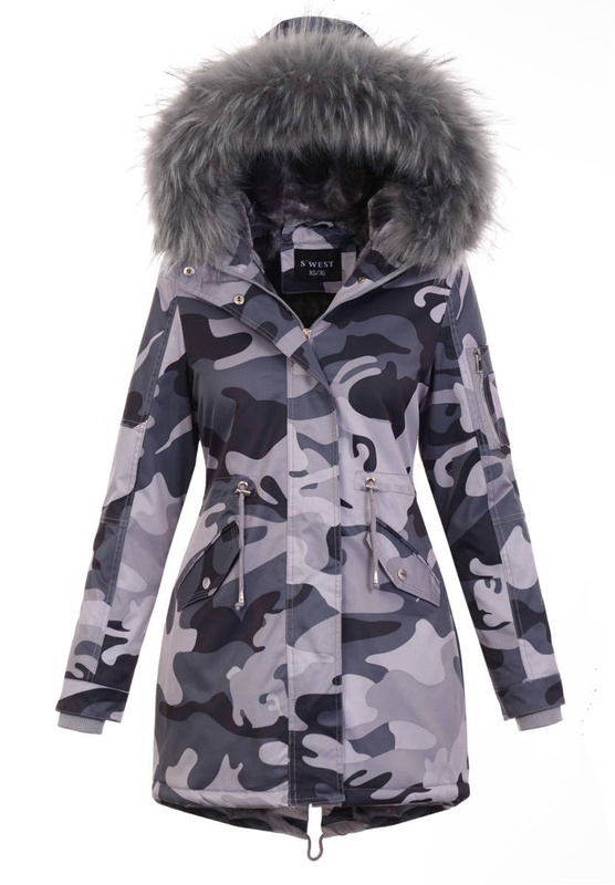 Parka Zimowa Lilianna Czarno-Szara Moro 