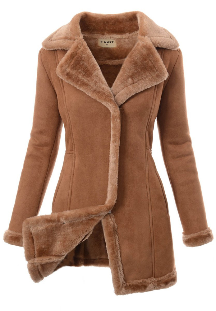 Damski Płaszcz Kożuch Zimowy Grażyna Brązowy