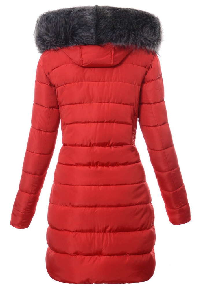 Damska Długa Zimowa Ortalionowa Kurtka Czerwona