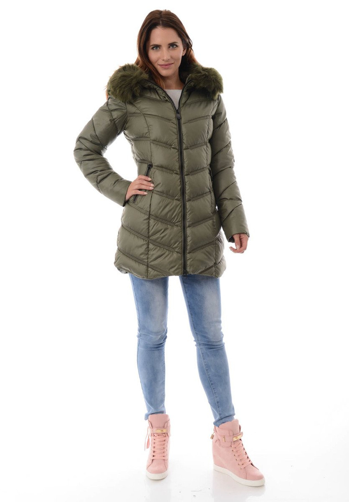 Damska Długa Zimowa Kurtka Ortalionowa Zielona