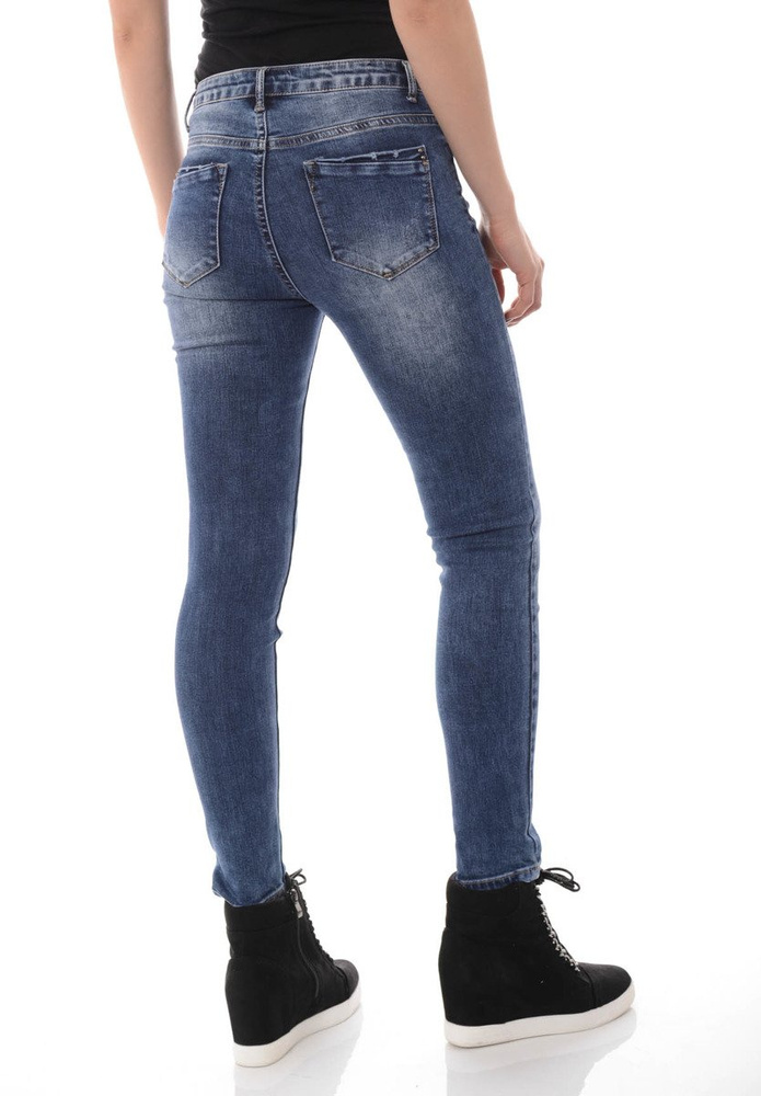 Damskie Spodnie Jeansy Przetarcia Rurki Granatowe